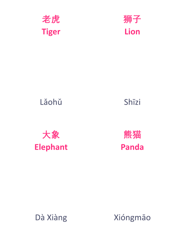 Chinese Flash Cards: Animals