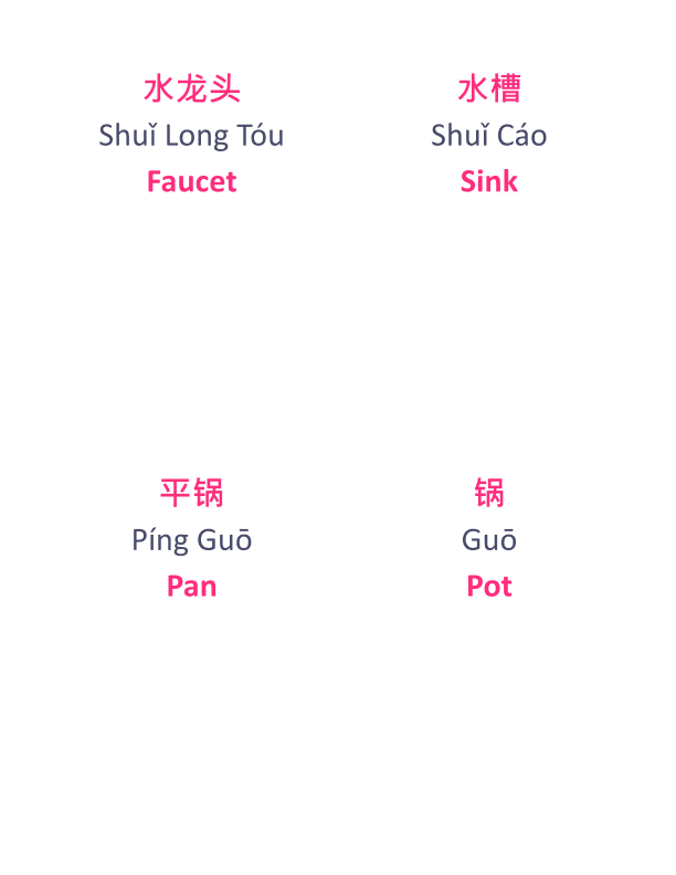 Chinese Flash Cards: kitchen tools 1