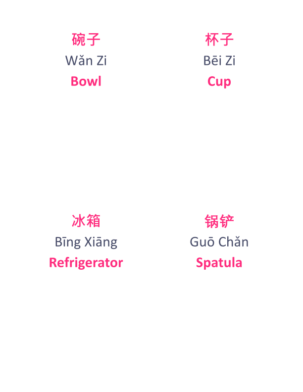 Chinese Flash Cards: kitchen tools 1