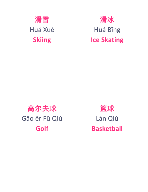Chinese Flash Cards: Popular Sports