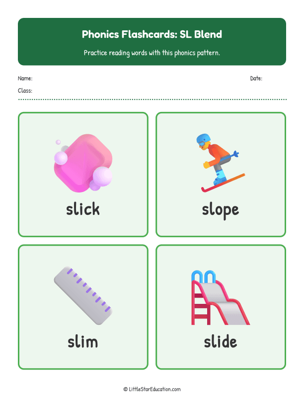 Elementary Phonics Flashcards Sl Blend