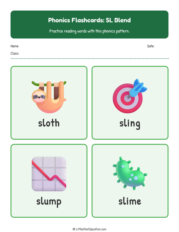 Elementary Phonics Flashcards Sl Blend