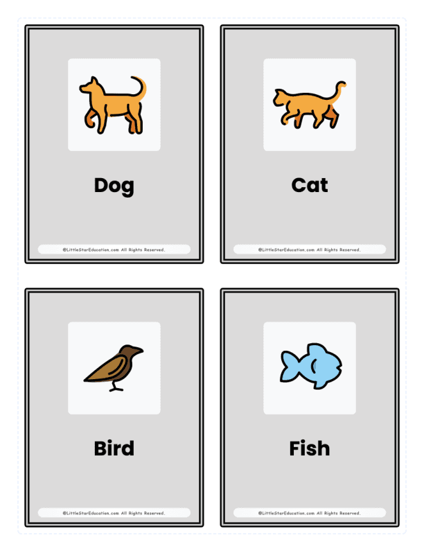 Kindergarten Animals Flash Cards