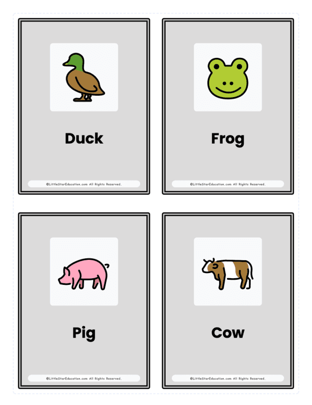 Kindergarten Animals Flash Cards