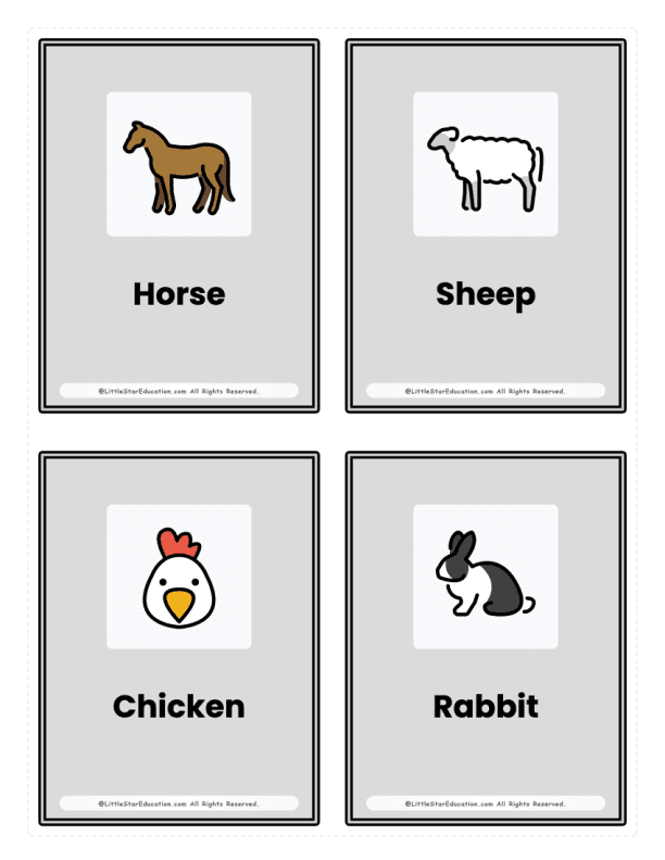 Kindergarten Animals Flash Cards