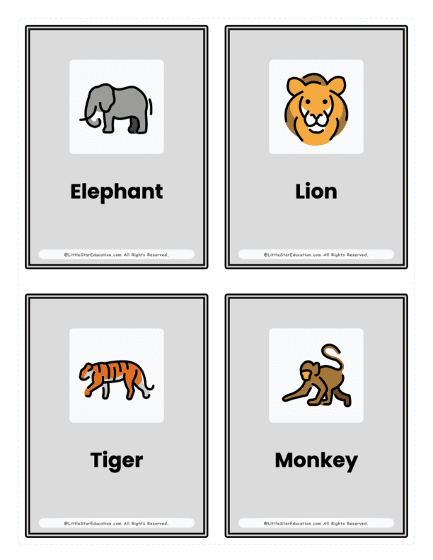 Kindergarten Animals Flash Cards
