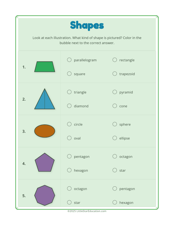 2D Shapes Worksheet