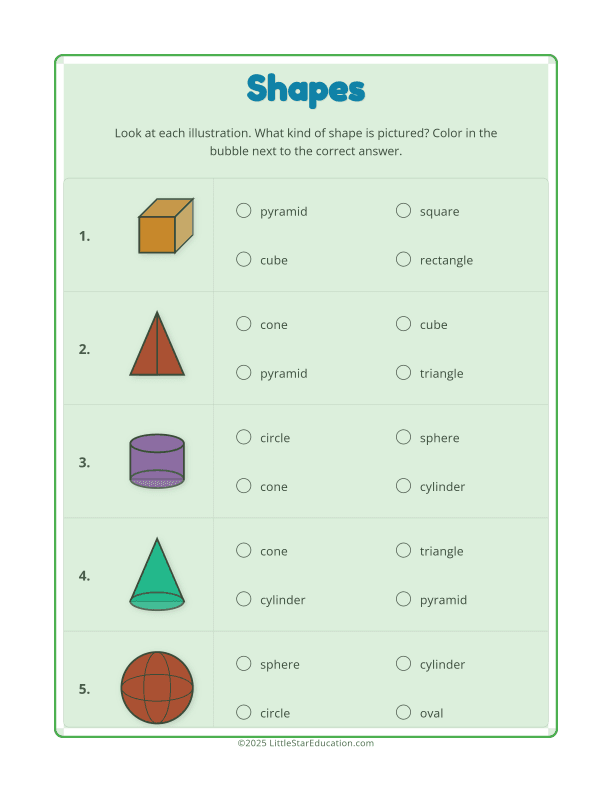 3D Shapes Worksheet