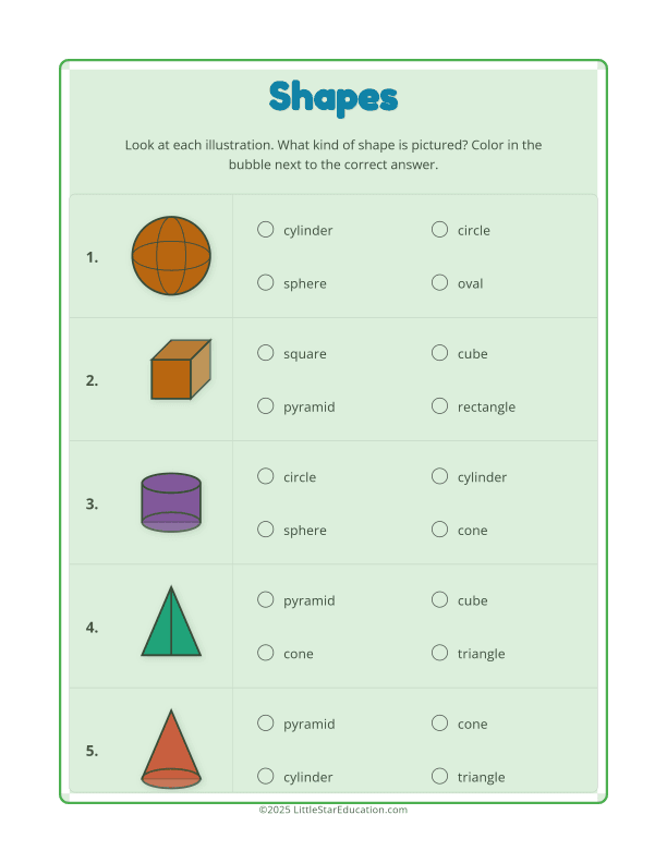 3D Shapes Worksheet