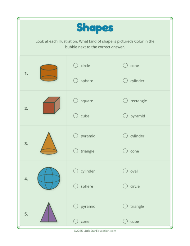 3D Shapes Worksheet