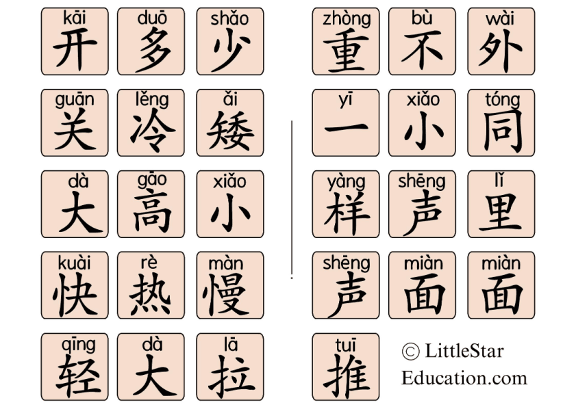 Chinese: Opposite Words Workbook