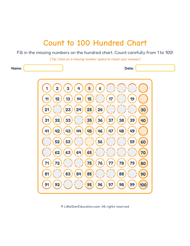 Count to 100 Hundred Chart Workbook