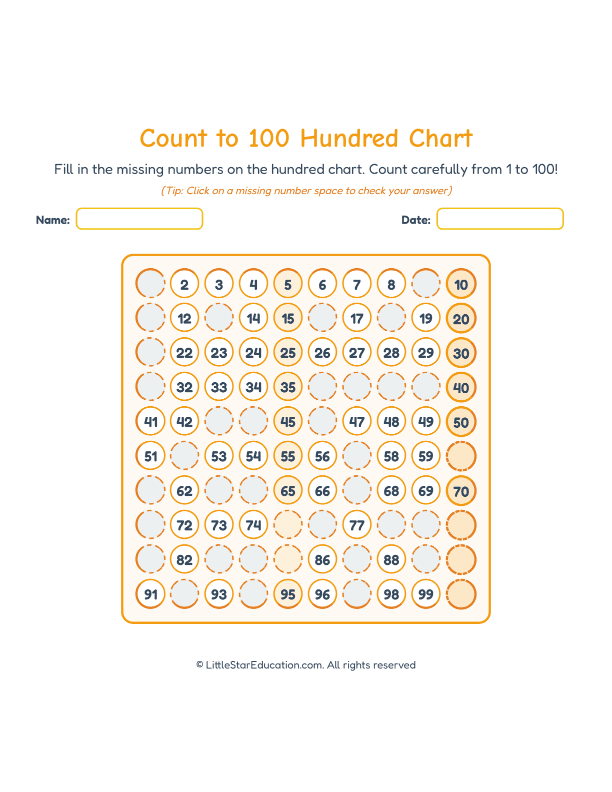 Count to 100 Hundred Chart Workbook