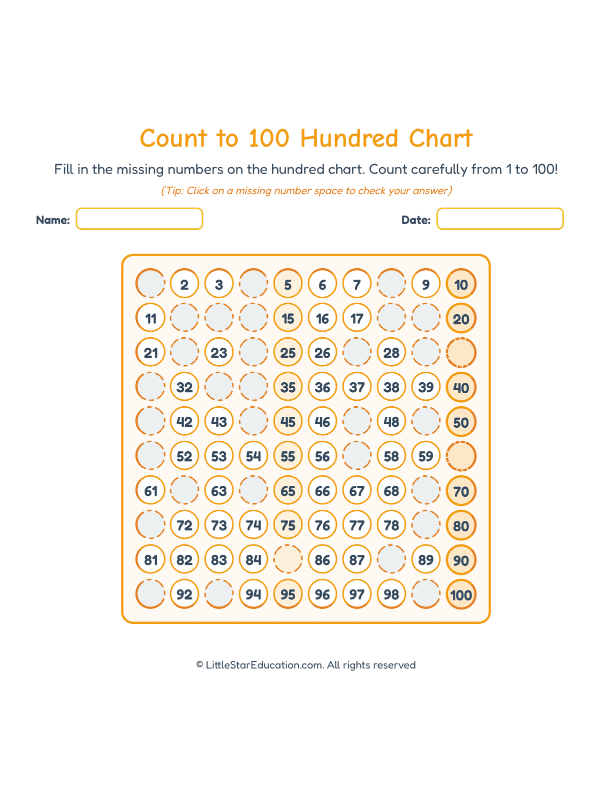 Count to 100 Hundred Chart Workbook