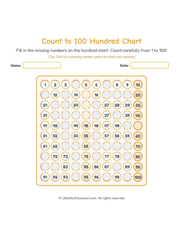 Count to 100 Hundred Chart Workbook