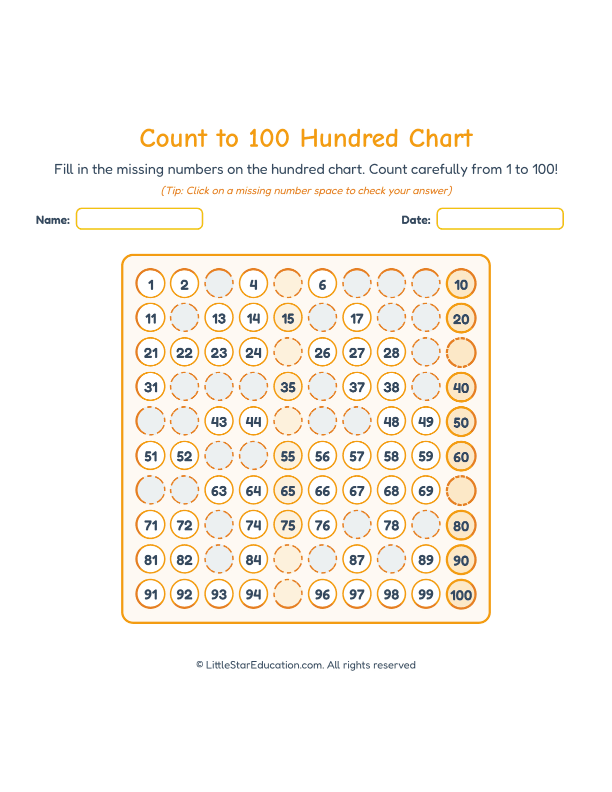 Count to 100 Hundred Chart Workbook