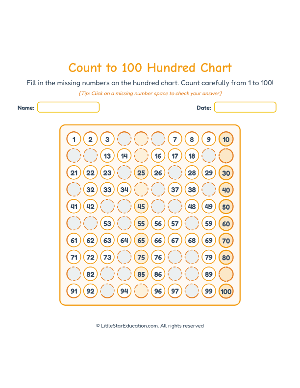 Count to 100 Hundred Chart Workbook