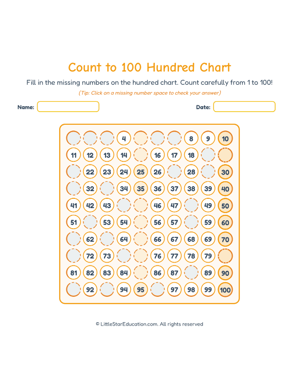 Count to 100 Hundred Chart Workbook