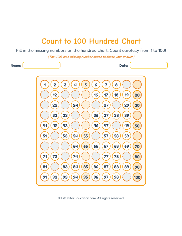Count to 100 Hundred Chart Workbook
