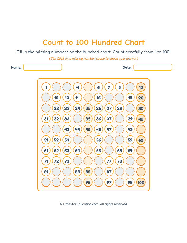 Count to 100 Hundred Chart Workbook