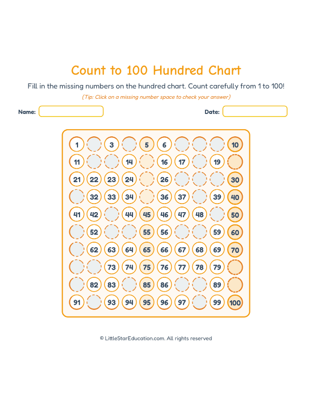 Count to 100 Hundred Chart Workbook