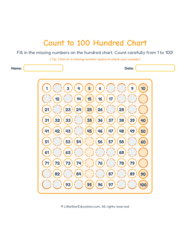 Count to 100 Hundred Chart Workbook