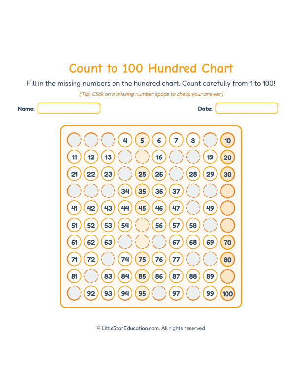 Count to 100 Hundred Chart Workbook