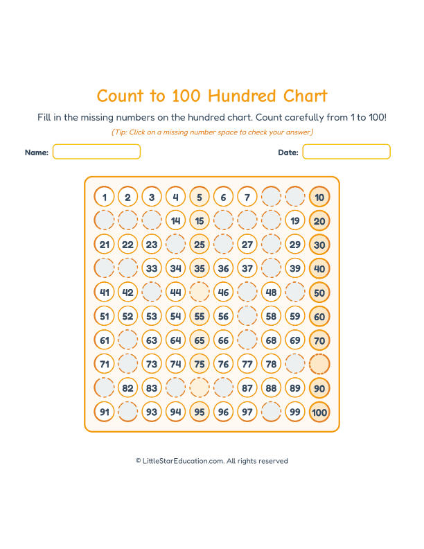 Count to 100 Hundred Chart Workbook