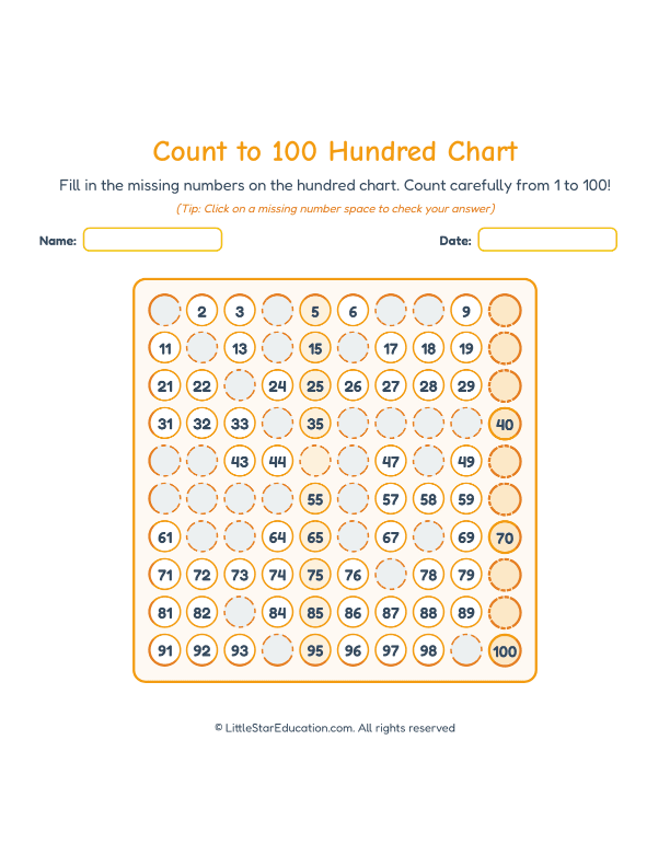 Count to 100 Hundred Chart Workbook