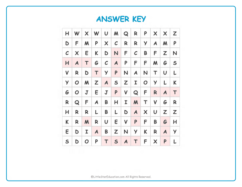 CVC Word Search – Short “a” Sound Words for Kids
