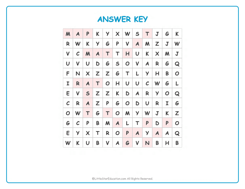 CVC Word Search – Short “a” Sound Words for Kids