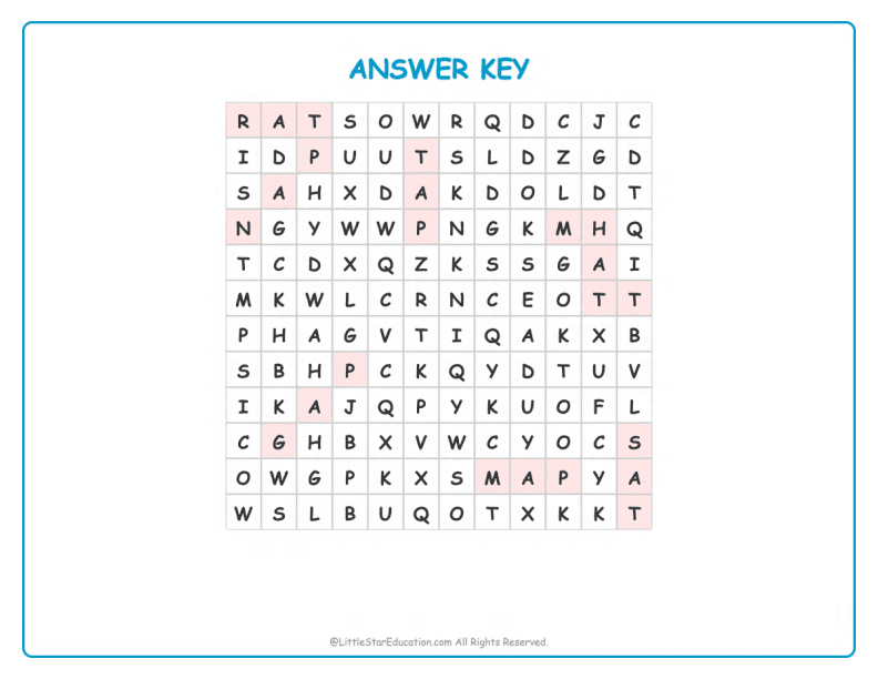 CVC Word Search – Short “a” Sound Words for Kids