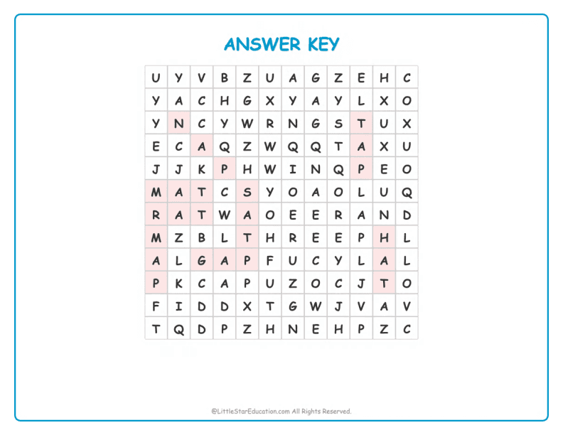 CVC Word Search – Short “a” Sound Words for Kids