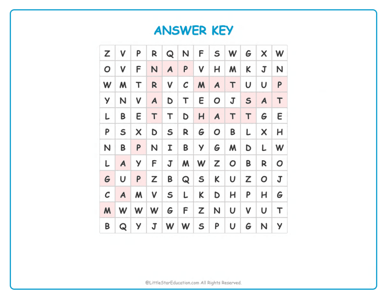 CVC Word Search – Short “a” Sound Words for Kids
