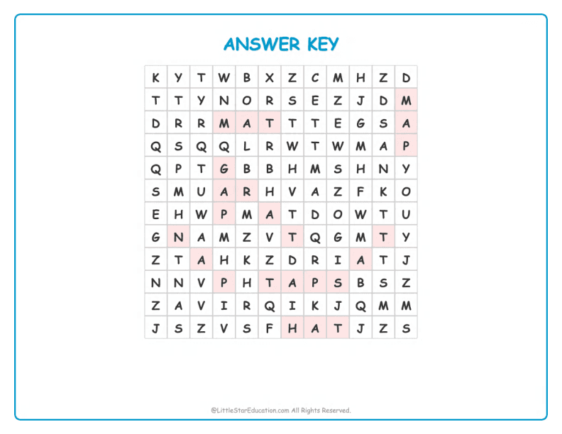 CVC Word Search – Short “a” Sound Words for Kids