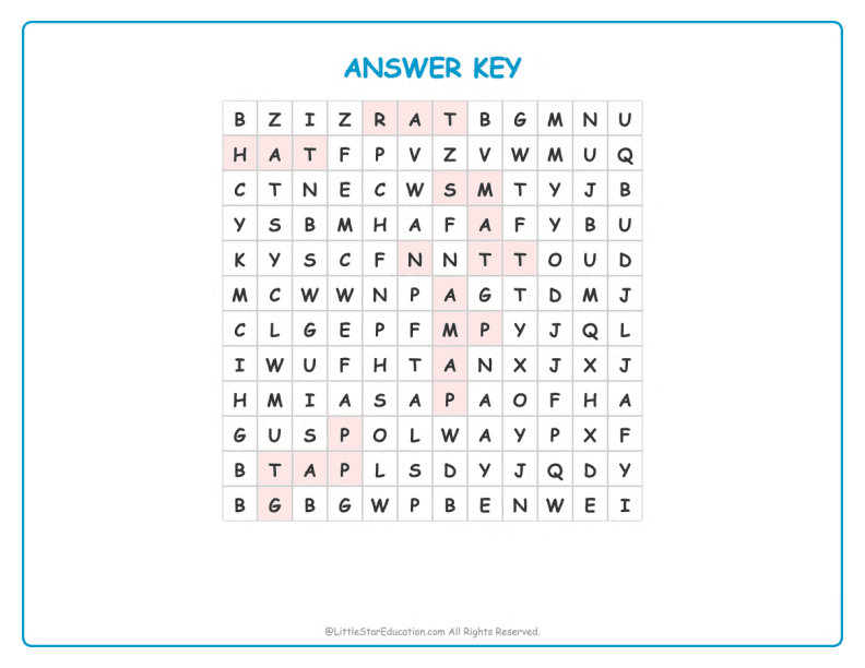 CVC Word Search – Short “a” Sound Words for Kids