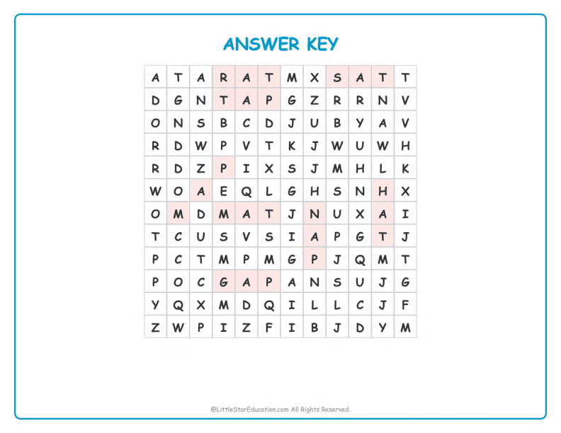 CVC Word Search – Short “a” Sound Words for Kids