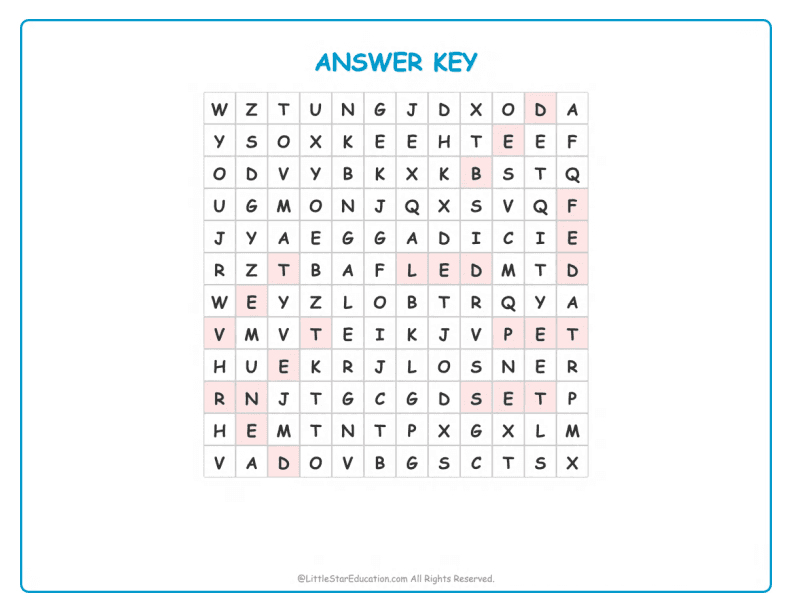 CVC Word Search – Short “e” Sound Words for Kids