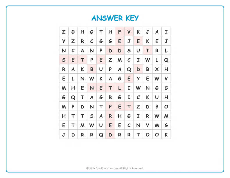 CVC Word Search – Short “e” Sound Words for Kids