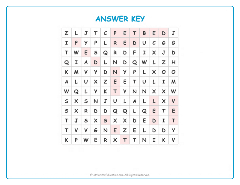 CVC Word Search – Short “e” Sound Words for Kids