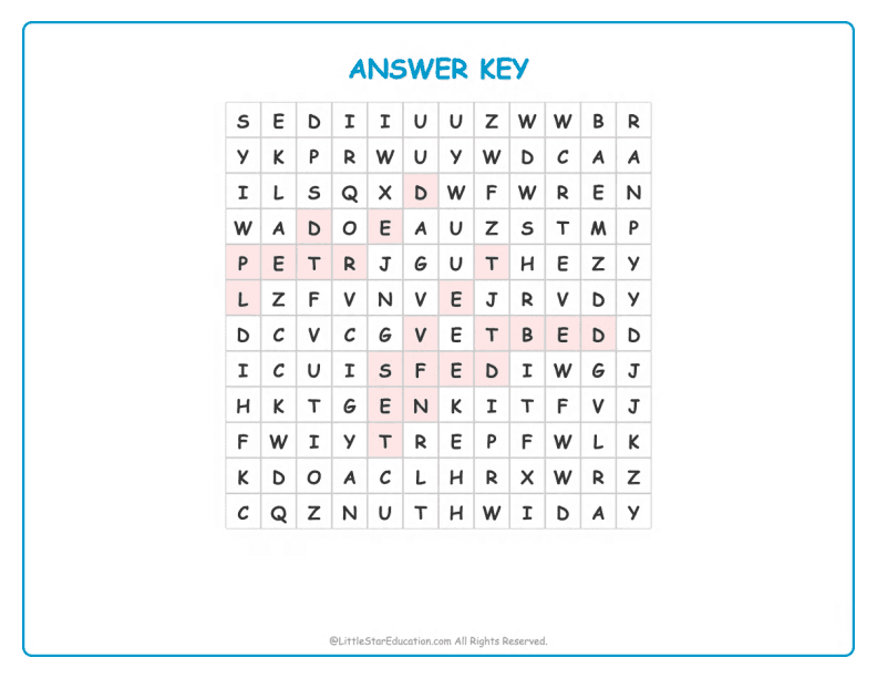 CVC Word Search – Short “e” Sound Words for Kids