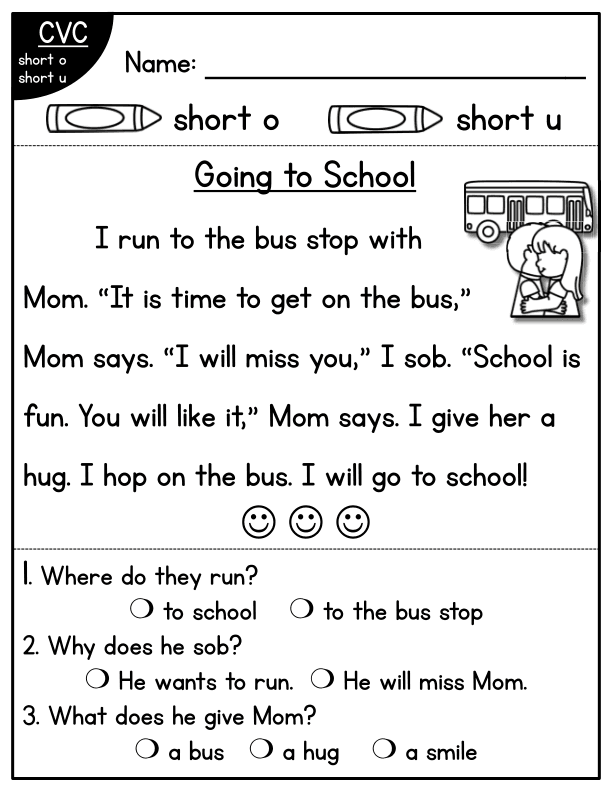 CVC Fluency Worksheet for 'O' and 'U' Families