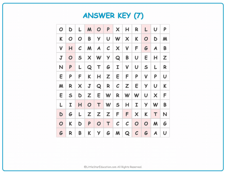 CVC Word Search – Short “o” Sound Words for Kids