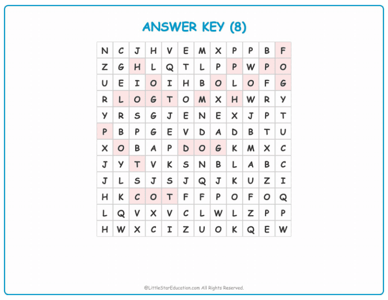 CVC Word Search – Short “o” Sound Words for Kids