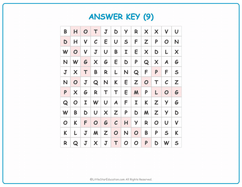 CVC Word Search – Short “o” Sound Words for Kids