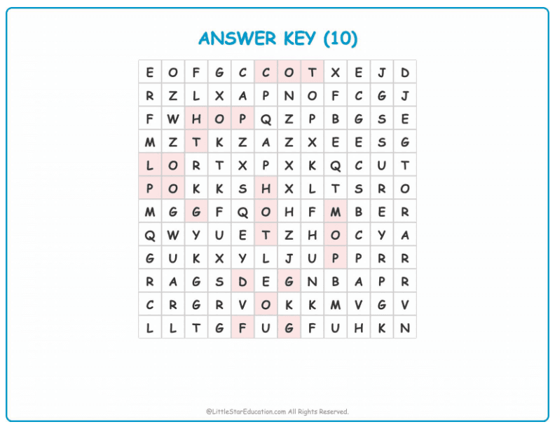 CVC Word Search – Short “o” Sound Words for Kids