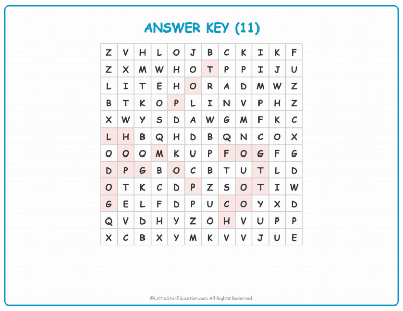 CVC Word Search – Short “o” Sound Words for Kids