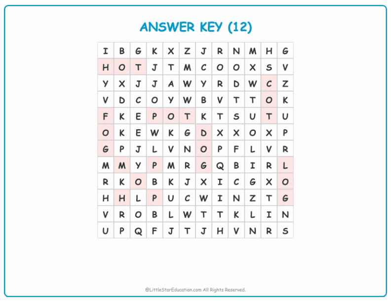 CVC Word Search – Short “o” Sound Words for Kids