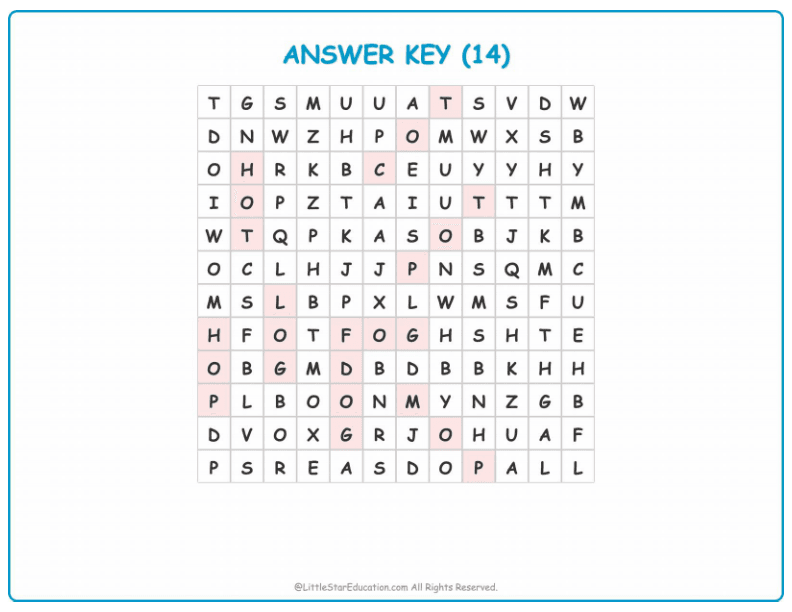 CVC Word Search – Short “o” Sound Words for Kids