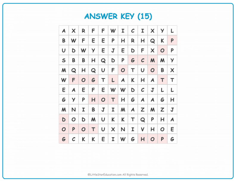 CVC Word Search – Short “o” Sound Words for Kids